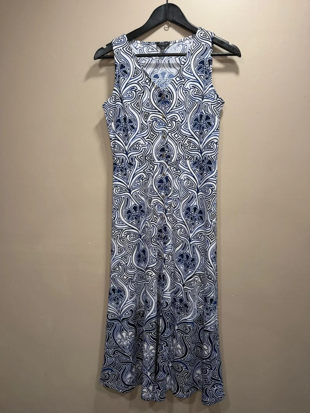 Talbots Navy & White Sleeveless Patterned Maxi Dress sp